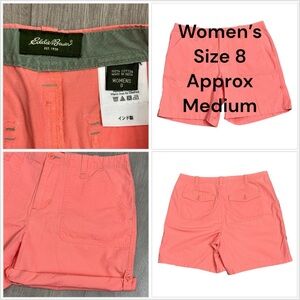 Women’s Eddie Bauer 8 Medium Shorts Ripstop Chino Khakis Pink Bermuda Rolled Hem